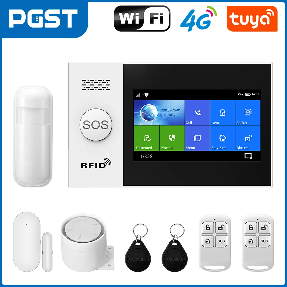 Wifi 4G GSM Security Alarm System for Home Wireless Burglar Protection Kit Tuya Smart App Control PG107