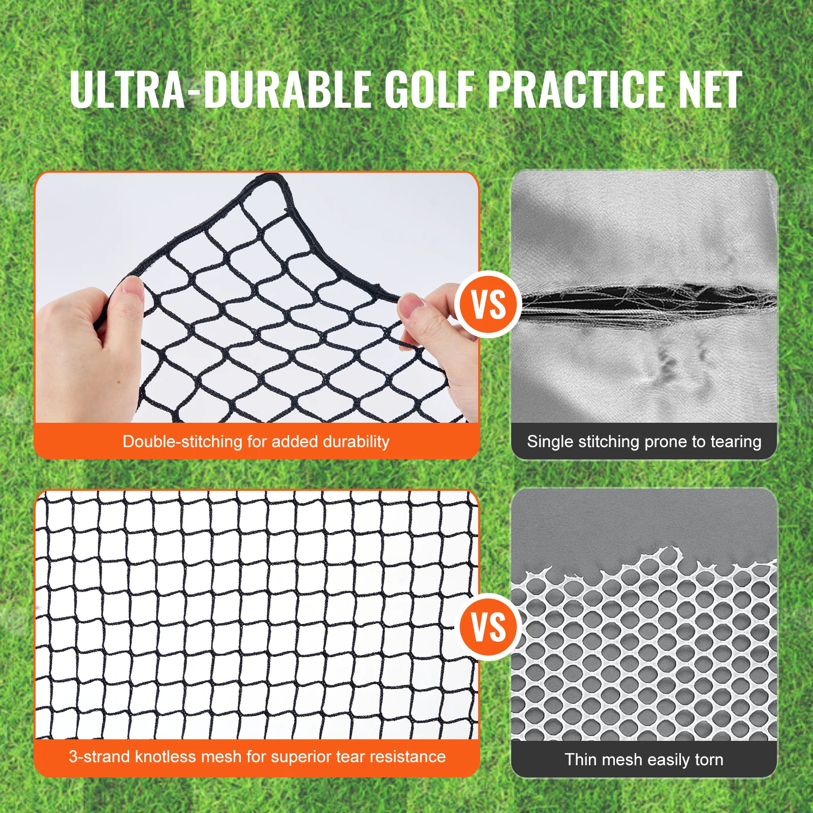 VEVOR 10/15ft Golf Net Golf Practice Net Indoor Hitting Net for Golf Baseball Hockey Soccer Heavy Duty Nylon Ball Net Barrier