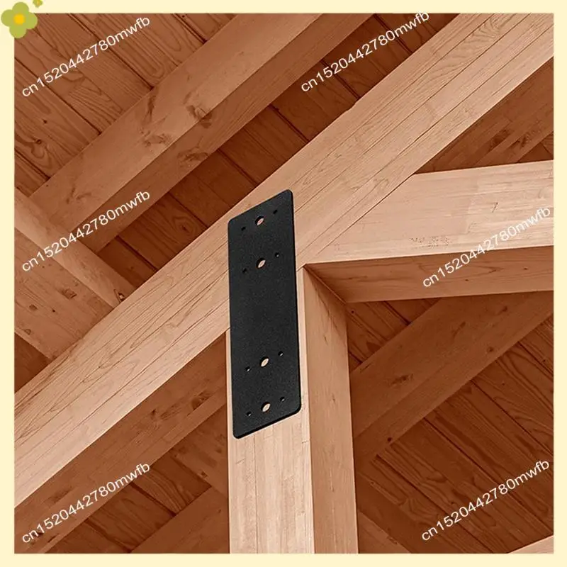 LDHL Post To  Connectors 4PCS, Straight Steel Flat Plate, Mending Plate I Shape Bracket, Black Powder Coated I Strap, Durabl