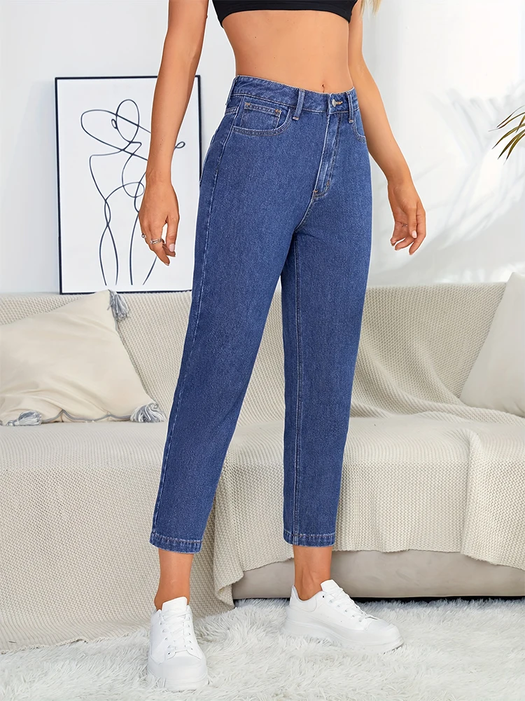 Denimcolab 2023 Women's Solid Denim Jeans With High Waist Loose Mom Pants&Tapered Denim Pants Ladies Casual Cotton Denim Jeans