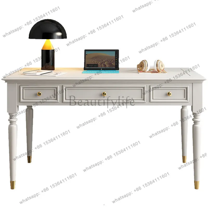 American light luxury ivory white solid wood desk computer desk