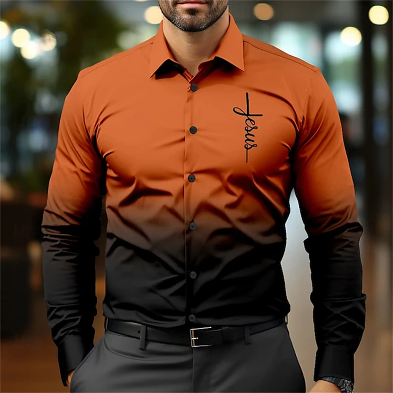 2024 New Elegant Men\'s Long-sleeved Shirt Men\'s Plaid Printed Slim Lapel Shirt Autumn Office Single-breasted Large Size Tops