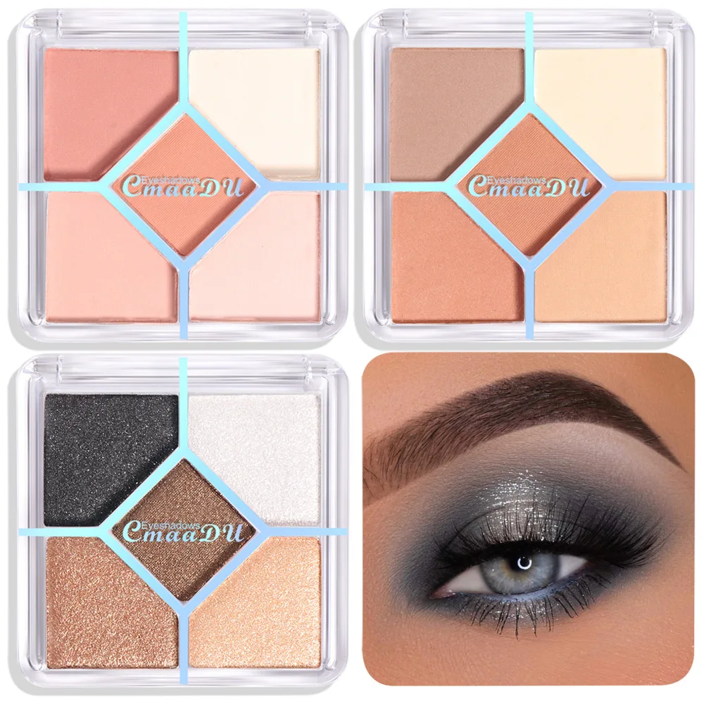 CmaaDu New 5 Color Eyeshadow Palette Butter Orange Brown Pearly Matte Glitter Eyeshadow Shiny Eye Shadow Long-lasting Eye Makeup