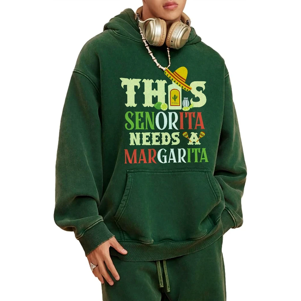 

This Senorita Needs A Margarita Trendy Hoodie,Cusal Acid Washed Hoodie,Retro Graphic Hoodie,Vintage Ghetto Hoodie,Y2K Hoodie