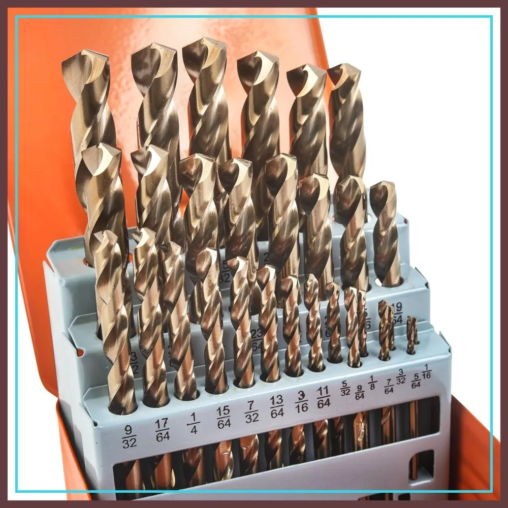 

29PCS Cobalt Drill Bit Set 1/16-1/2 Inch M35 HSS Twist Jobber Length for Hardened Metal Stainless Steel Cast Iron Wood Plastic