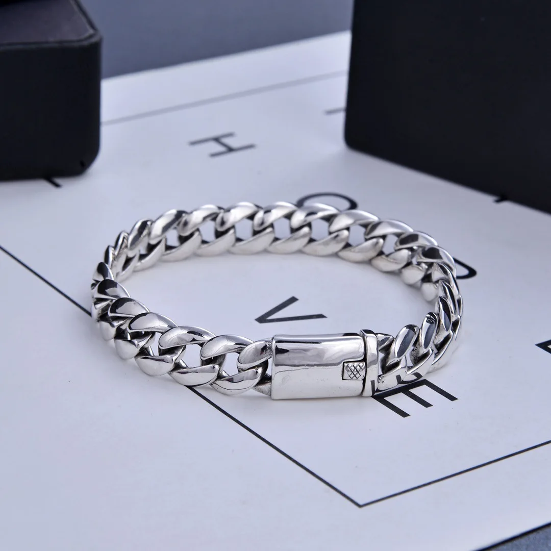 

Japanese and Korean fashion accessories punk hip hop fashion Cuban link chain glossy hipster S925 sterling silver bracelet