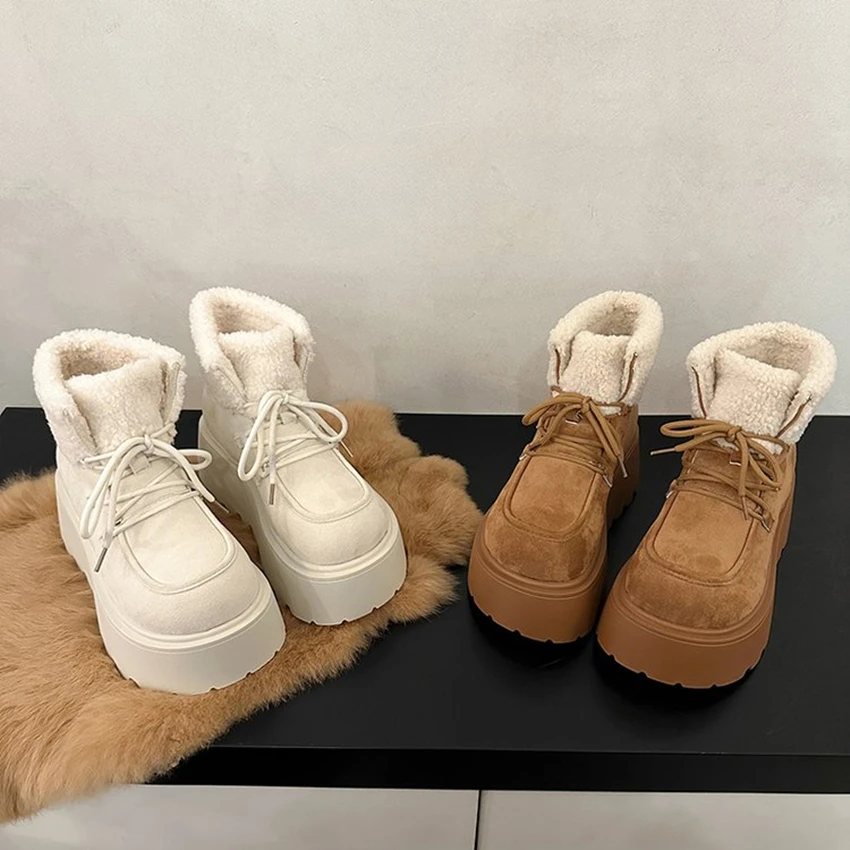 

Keep Warm Winter Fur Ankle Boots Women 2025 Fashion Short Plush Platform Suede Boots Woman Thick Bottom Zipper Short Booties New