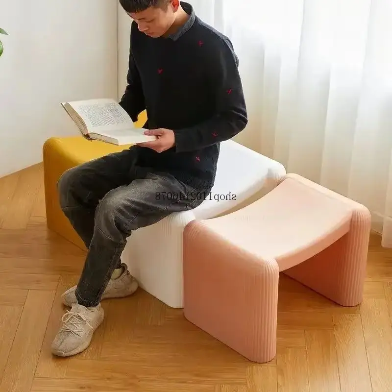 

Nordic Plastic Stool Simple Creative Small Ottoman Lightweight Portable Bench for Living Room Bathroom Bedroom Home Use