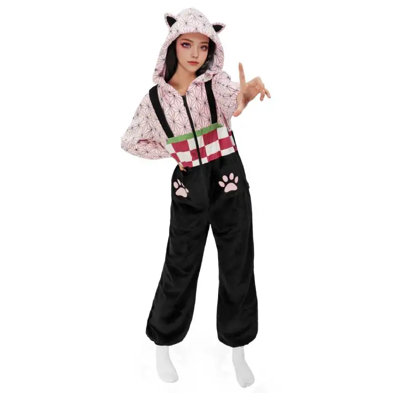 WENAM Anime Kamado Nezuko Cosplay Pajama High Quality Sleepwear Nightgown Warm Pyjamas Women\'s Halloween Anime Cosplay Pajamas