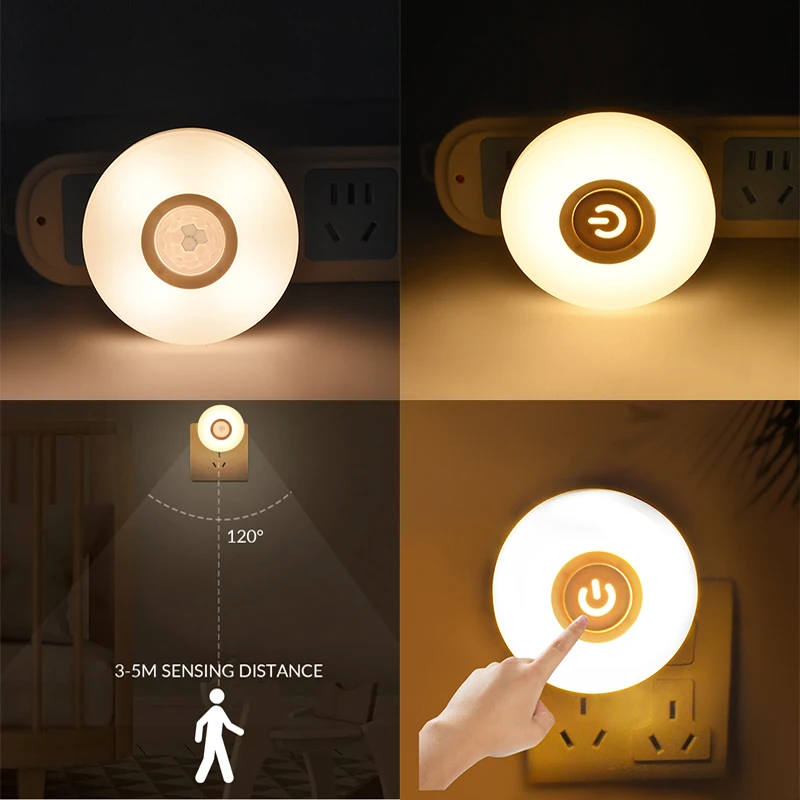 Press Switch LED Night Lights Light Control Smart Night Lamp Stair Corridor PIR Motion Sensor Night Light With Wireless Remote