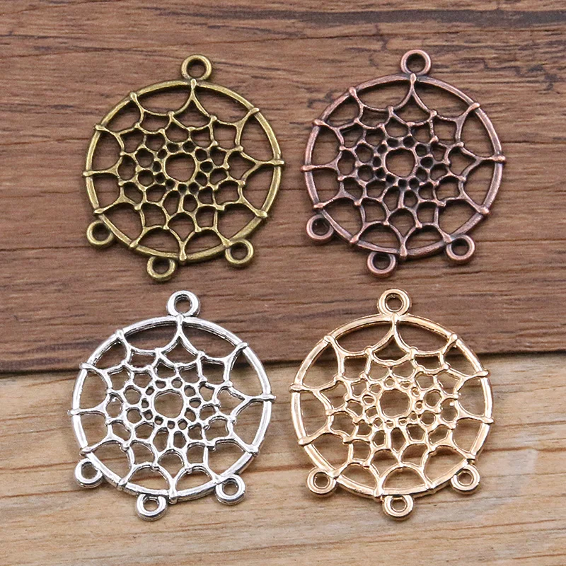 

10PCS 28*34mm 4 Color Metal Alloy Dream Catcher Connector For Diy Jewelry Hollow Pendant Charms Bracelet Making