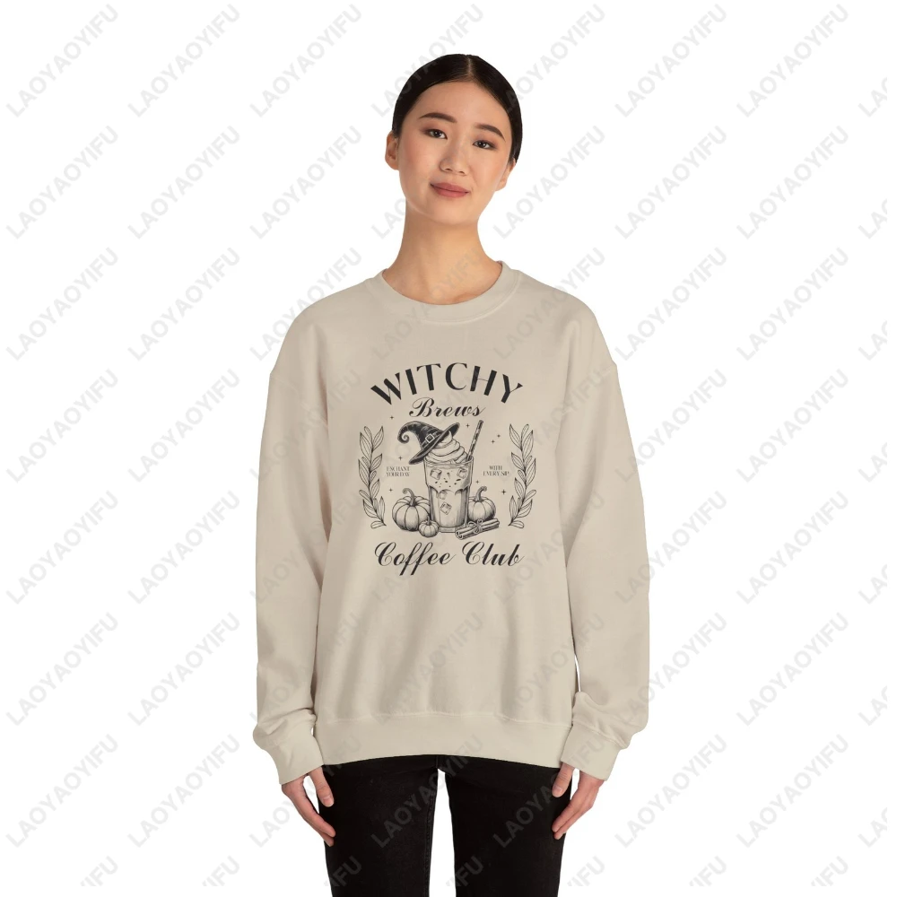 

Witch Brews Coffee Funny Club Halloween Womens Sweatshirt Spooky Season pumpkin crewneck Sportswear men autumn winter Pullover