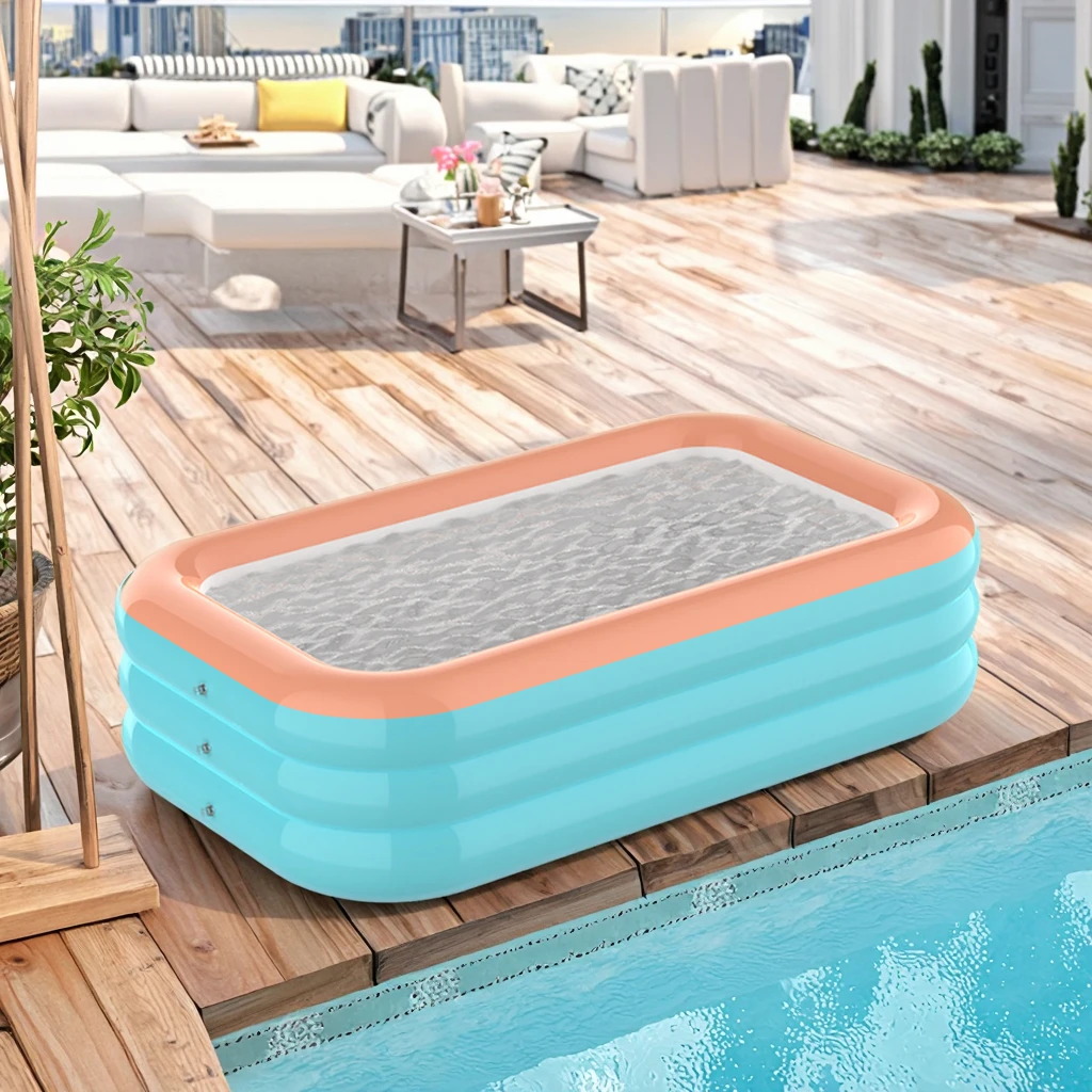 Inflatable Baby Pool - Large Rectangular Bath Tub For Kids & Adults, Portable Family Swimming Pool