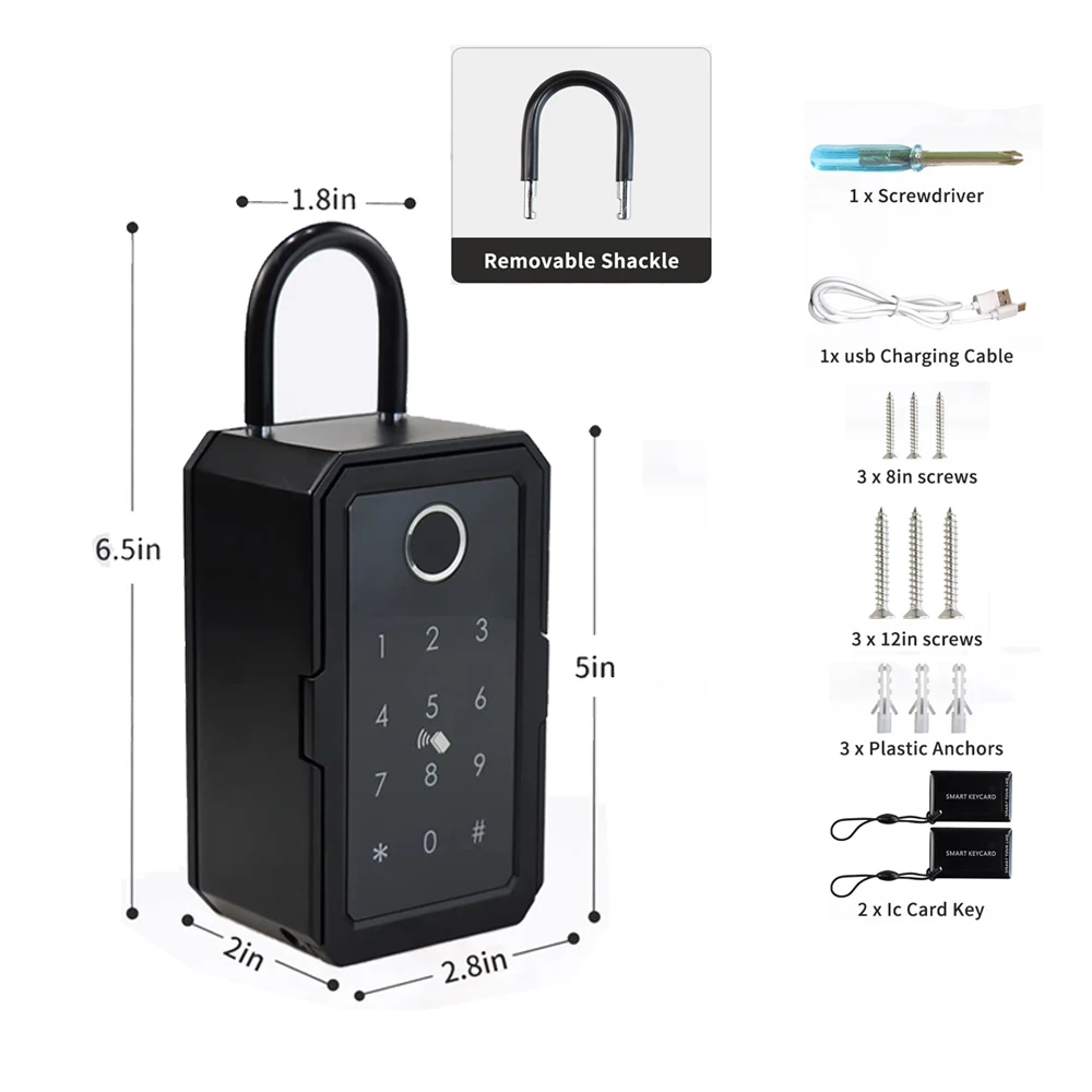 Fingerprint Smart Key Lock Box, IP65 impermeável, senha de controle do telefone, Wall Mount Keys, Safe Storage Lock Box, TTLOCK, Tuya