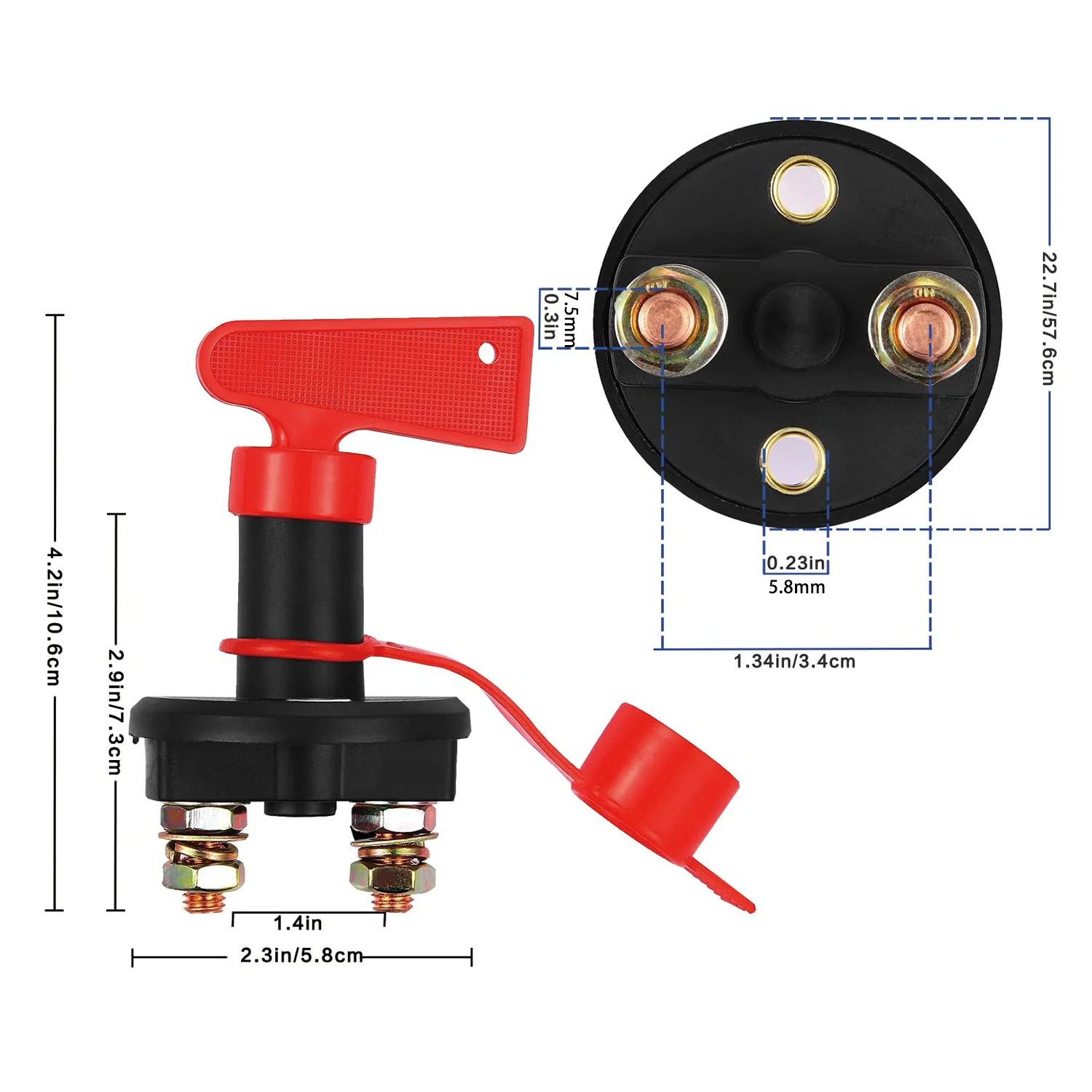 DC 12V 24V Battery Master Isolator Cut Off Power Kill Switch for Marine Car Boat RV ATV Auto , 2 Copper Ring Terminals