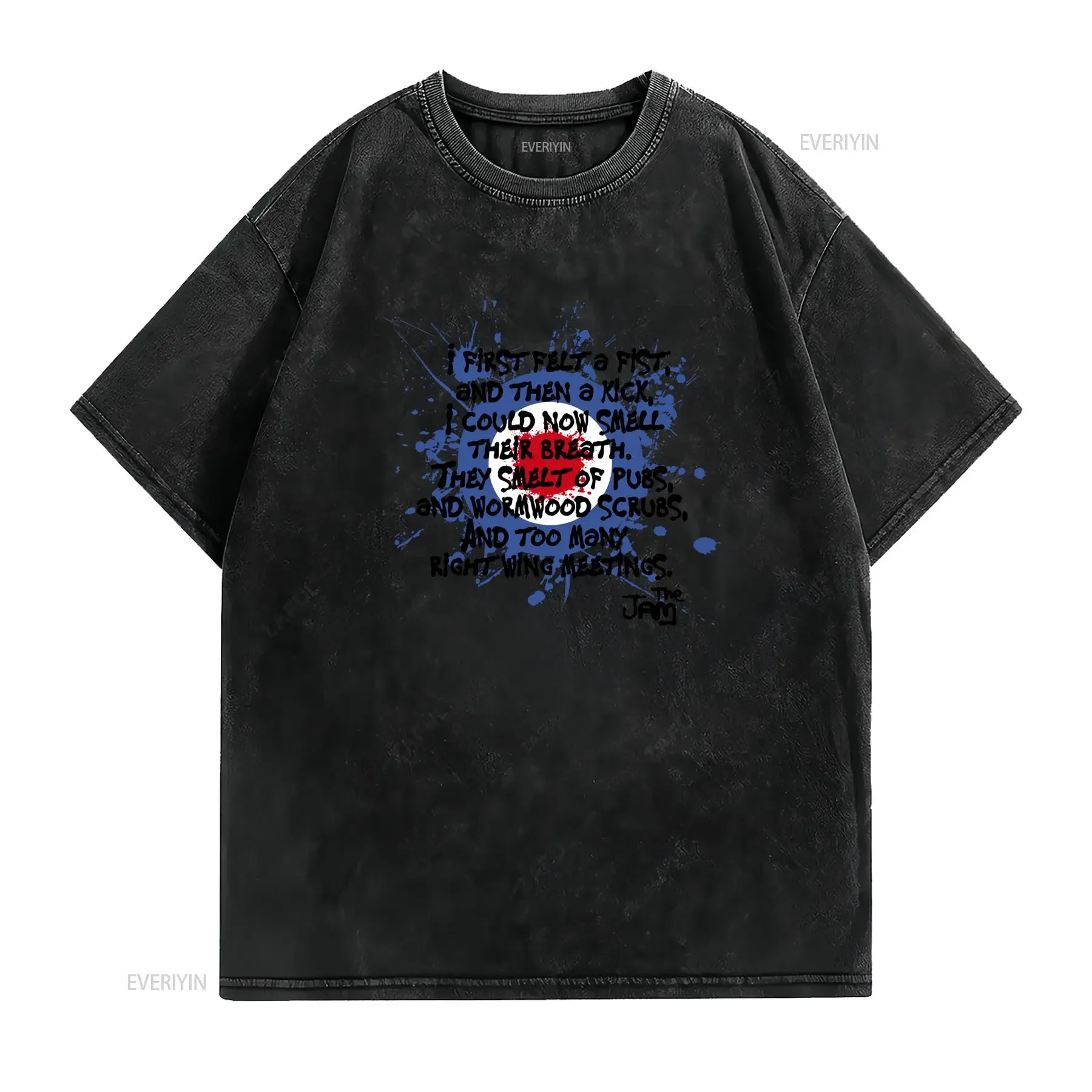 Men'S The Jam Paul Weller Mod T Shirt Vintage 70s80s Inspired Band with Tube Station Graffiti Print Song Lyrics White vintage