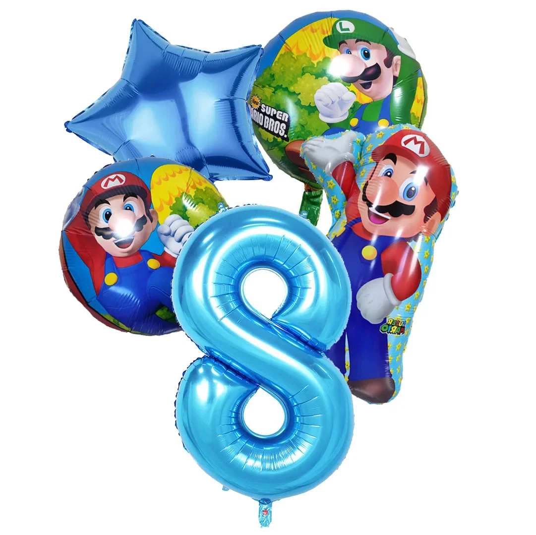 مجموعة بالونات أرقام عيد ميلاد سوبر ماريوس لتزيين الحفلات، بالونات من فيلم الألومنيوم، مستلزمات ديكور غرفة الأطفال، ملحقات الألعاب هدية