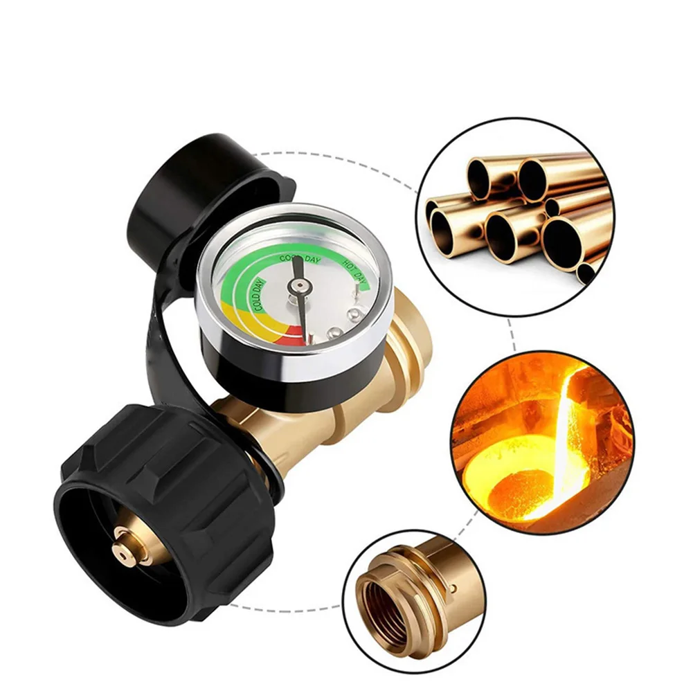 Lightweight Copper Gas Adapter with Built in Gauge and Luminous for Easy Readability During Night or Dim Lighting