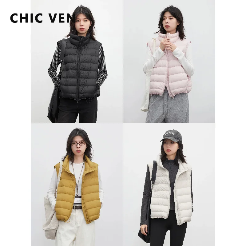 CHIC VEN Women Down Coats Solid Loose Casual Oversized Stand Collar Female 90 White Down Vest Sleeveless Autumn Winter 2026