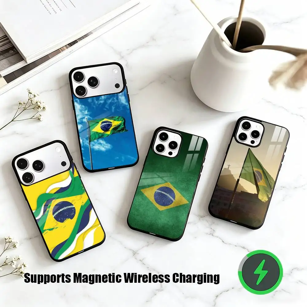 

Brazilian Flag Phone Case For iPhone17,16,15,14,13,12,11 Plus,Pro Compatible with magnetic wireless charging