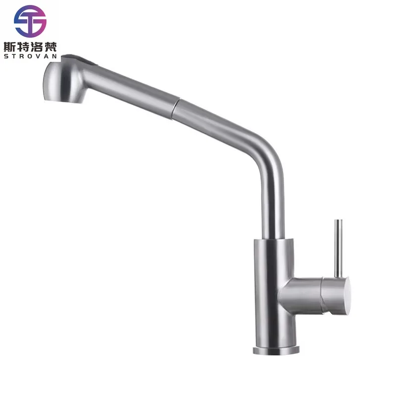 الحديثة الفاخرة مقبض واحد سطح الخيالة صنبور المطبخ الفولاذ المقاوم للصدأ ثقب واحد الصنابير السيراميك الفاخرة بالوعة المطبخ صنبور #1