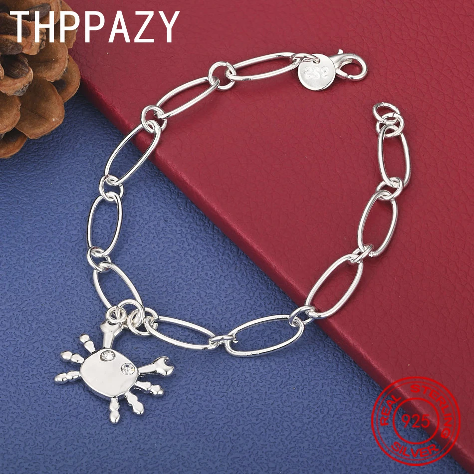 

THPPAZY Charm 925 Sterling Silver Noble Zircon Crab Bracelet Oval Chain Classic Cute Jewelry Birthday Wedding Party Gift 8-Inch
