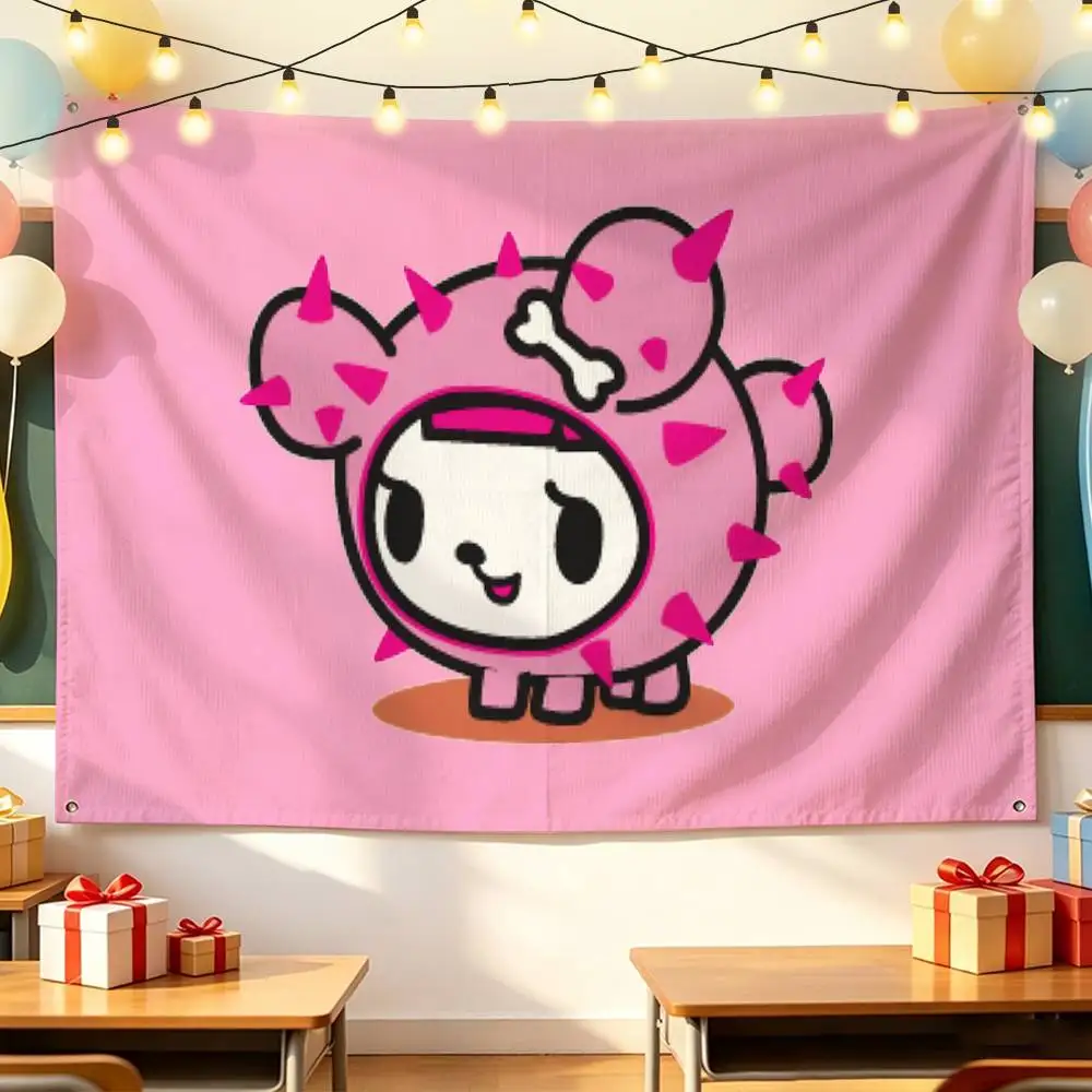 Cute C-Cactus Friends PupS Cartoon T-TokidokiS Horizontal Wall Hanging Tapestry Flag Banner Home Background Decor 2