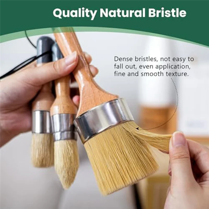 

AS94-Chalk And Wax Paint Brush Set Chalk Paint, Milk Paint For Furniture, 1 Largeoval Brush And 2 Small Round Brushes