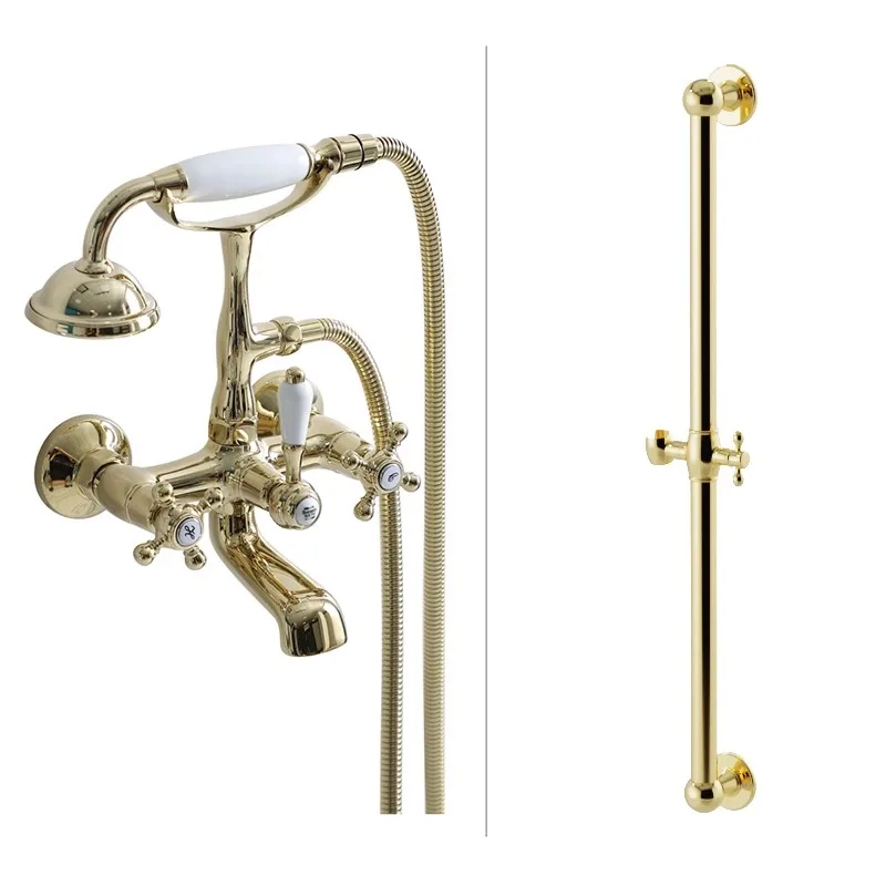 

Bathroom Shower Faucet Set Wall Mounted Classical Brass Shower Faucet Set Gold /Chrome Bathtub Faucet Set European Style