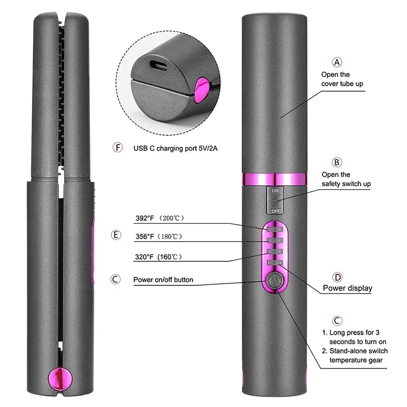 مكواة فرد الشعر الكهربائية اللاسلكية 2 في 1 قابلة لإعادة الشحن للسفر للاستخدام المزدوج مكواة فرد الشعر المستقيمة ومكواة تجعيد