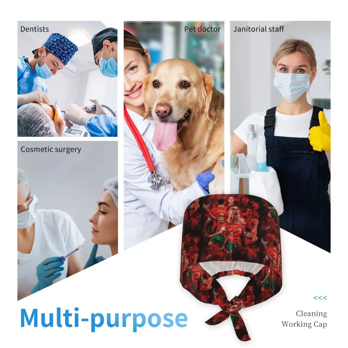كريستيانو رونالدو CR7 فرك قبعة الطبيب العمل الجراحية قبعة للجنسين قبعات التمريض قابل للتعديل لطبيب الأسنان