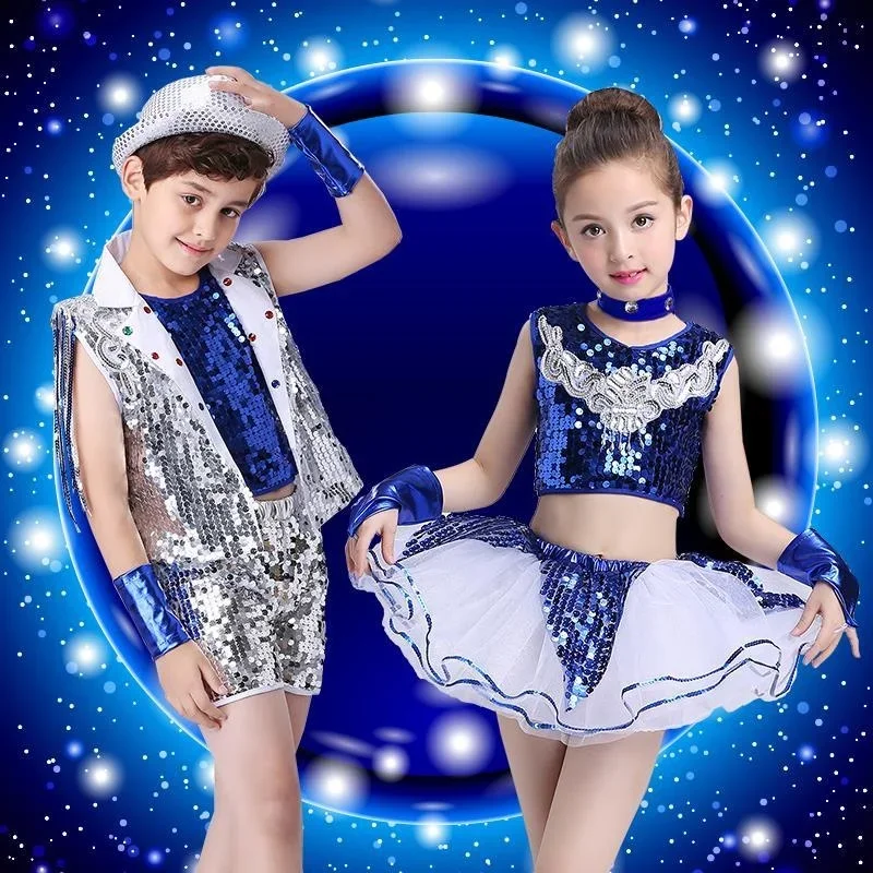 子供スパンコールヒップホップ衣装女の子ジャズタップダンストップス + パンツ少年子供ダンスステージ着用社交パーティーダンスウェア衣装