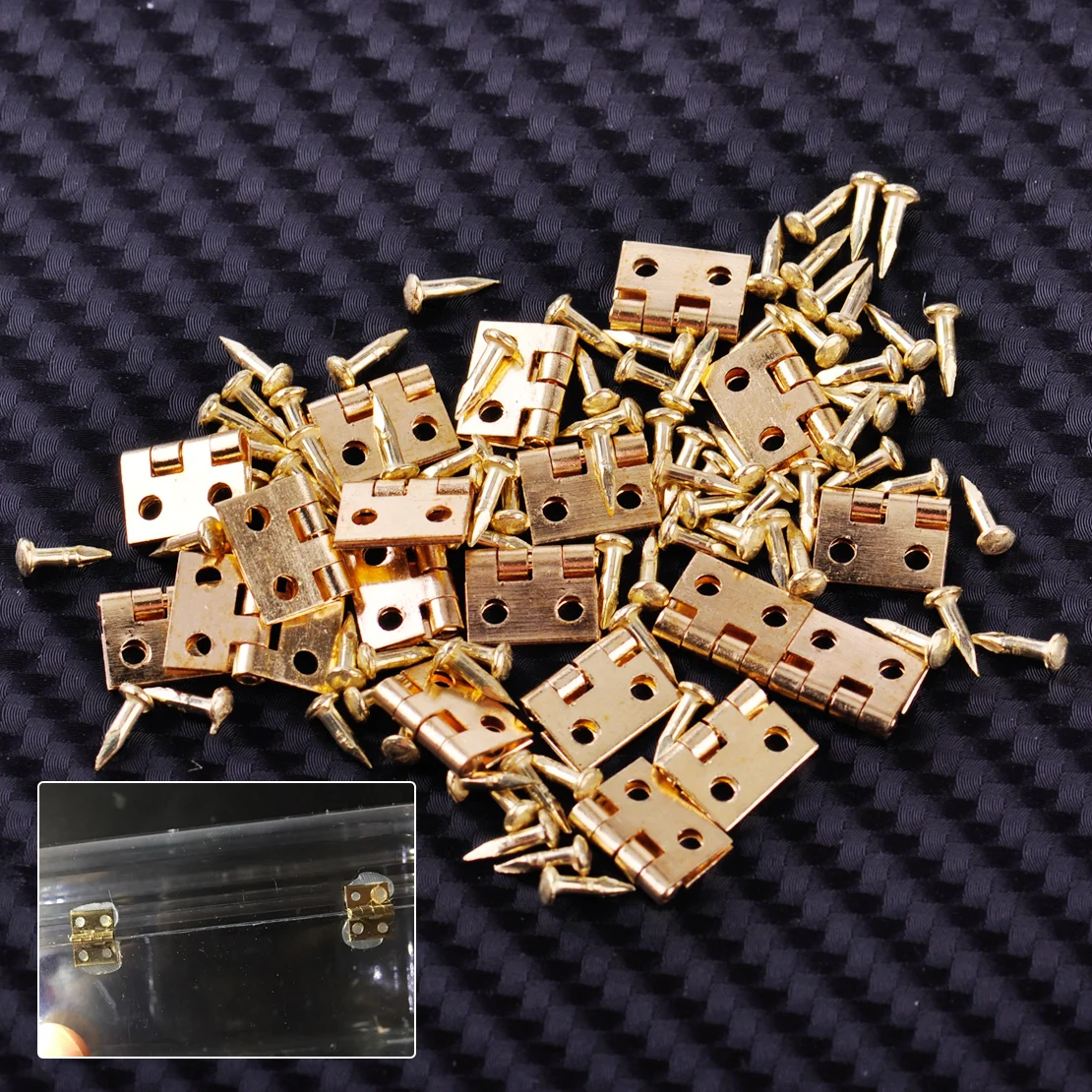 

20pcs Furniture Golden Miniature Hinges with Nails Screws fit for Dollhouse 1/12 Scale Cabinet Closet 10mm x 8mm