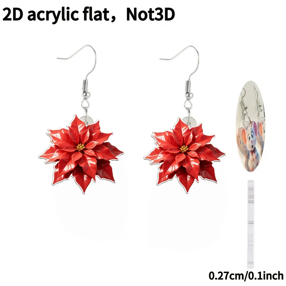 Cartoon Red Flower Pendant Earrings 2D Flat Acrylic Women's Wholesale Ear Accessories Personalized Spicy Girl Jewelry Gift