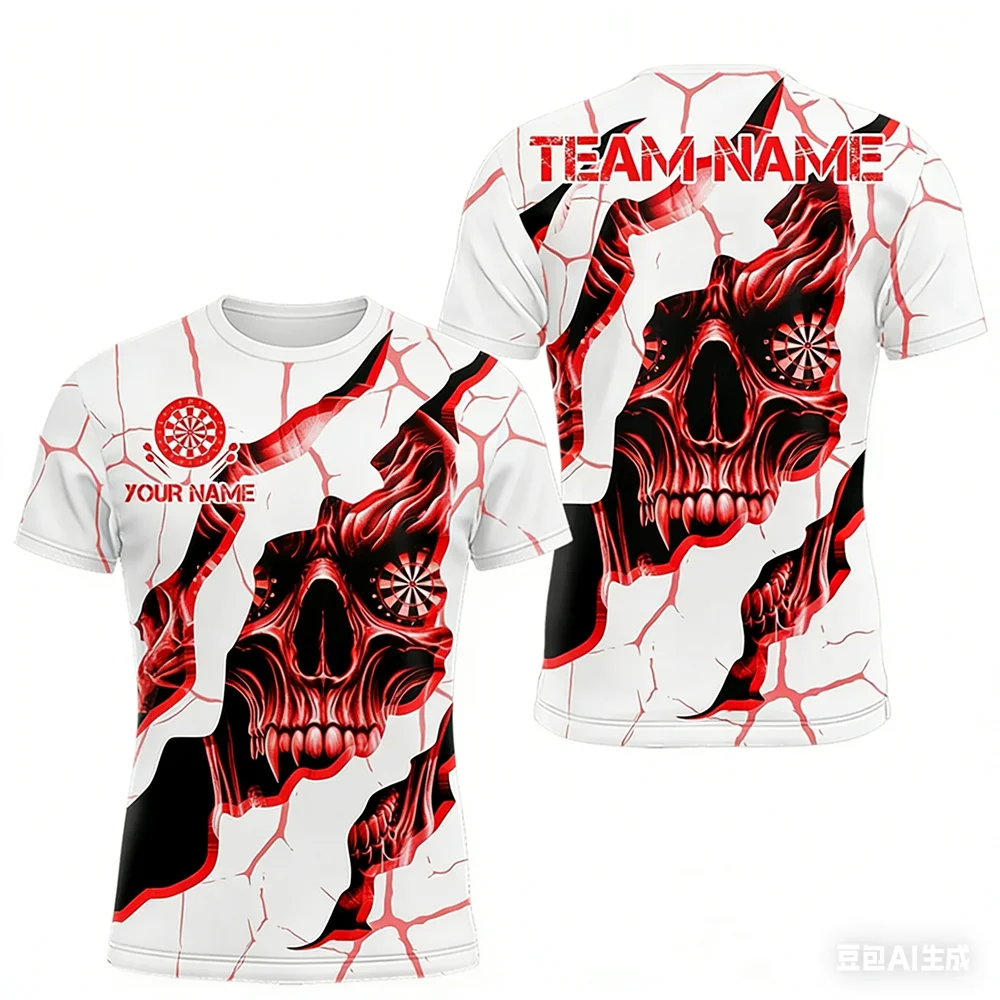 

Funny 3D Skull Print Men's T Shirt Fashion Darts Pattern Custom Name Short Sleeve Loose O-neck Top Personalization Team Clothing