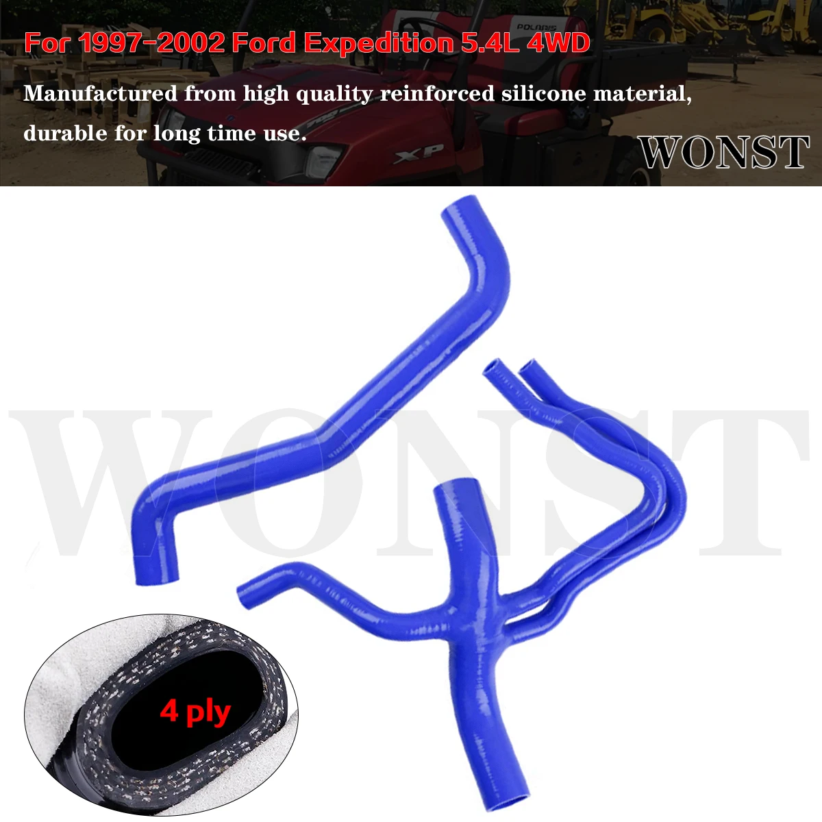 

2 Pcs Blue For 1997 - 2002 Ford Expedition XLT 5.4L 4WD Silicone Radiator Coolant Hose Pipe Piping Tube Set Kit
