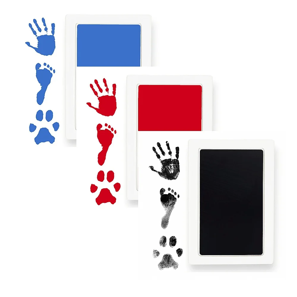 Safe Non-toxic Baby Footprints Handprint No Touch Skin Inkless Ink Pads Kits for 0-10 Months Newborn Pet Dog Footprint Souvenir