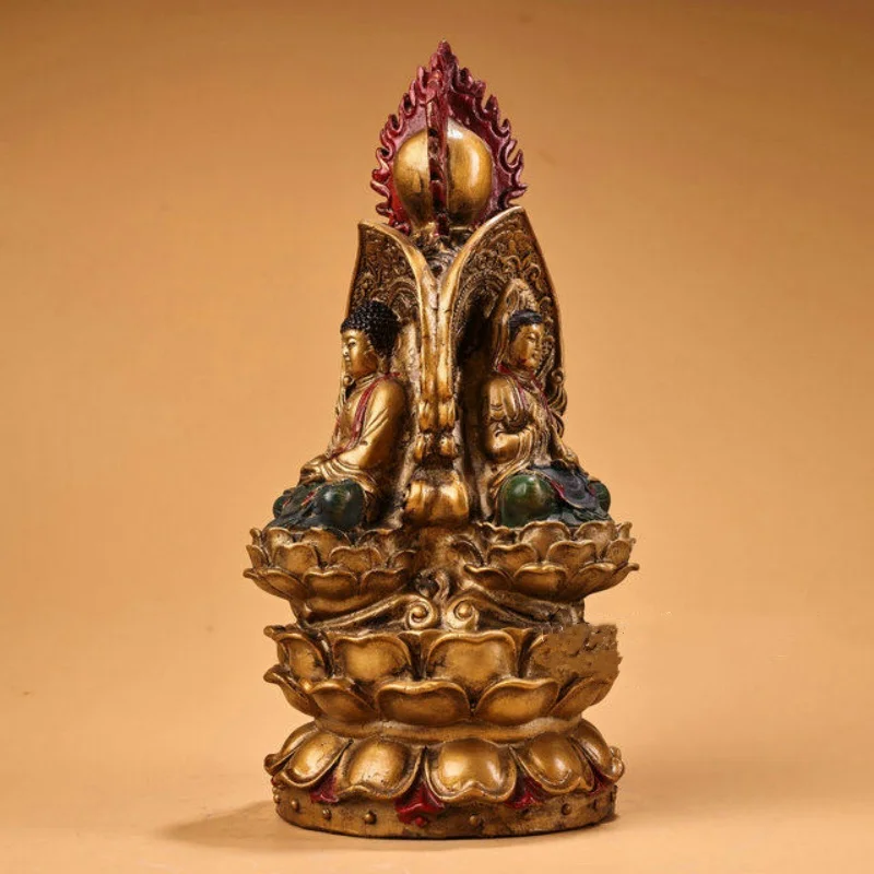 Nepalese painted bronze gilded Three Saints of the West Buddha statue ornament home temple offerings desktop Decoration