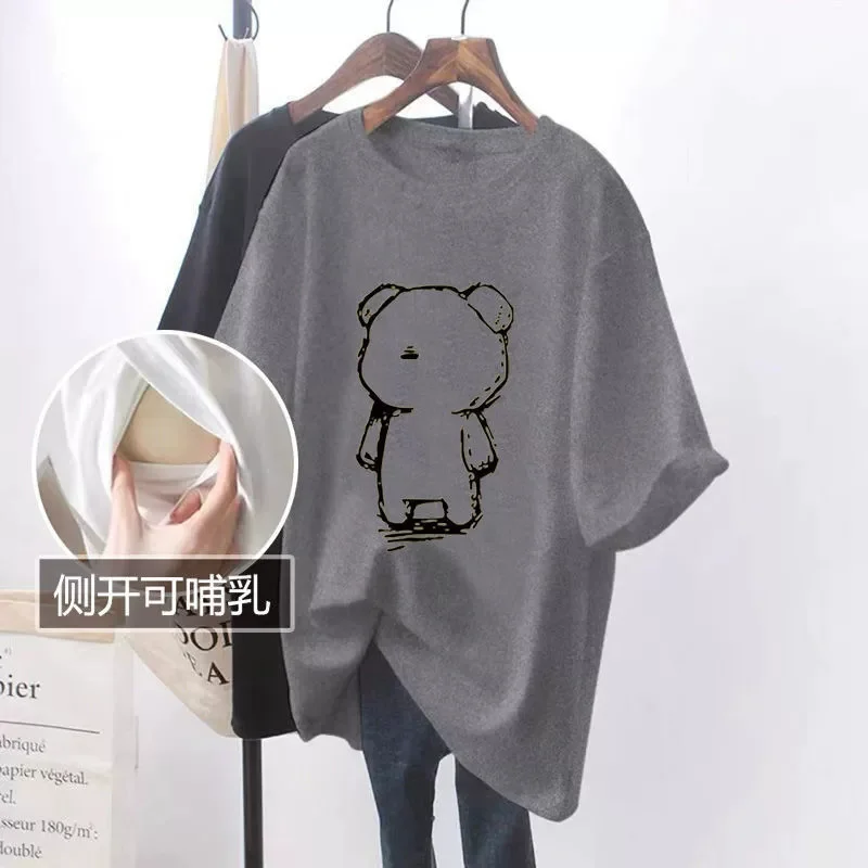 Mom Pregnant Summer Breastfeeding T-shirt Short Sleeve O-neck Printing Nursing Tops Pregnant Women Outer Clothes For Postpartum