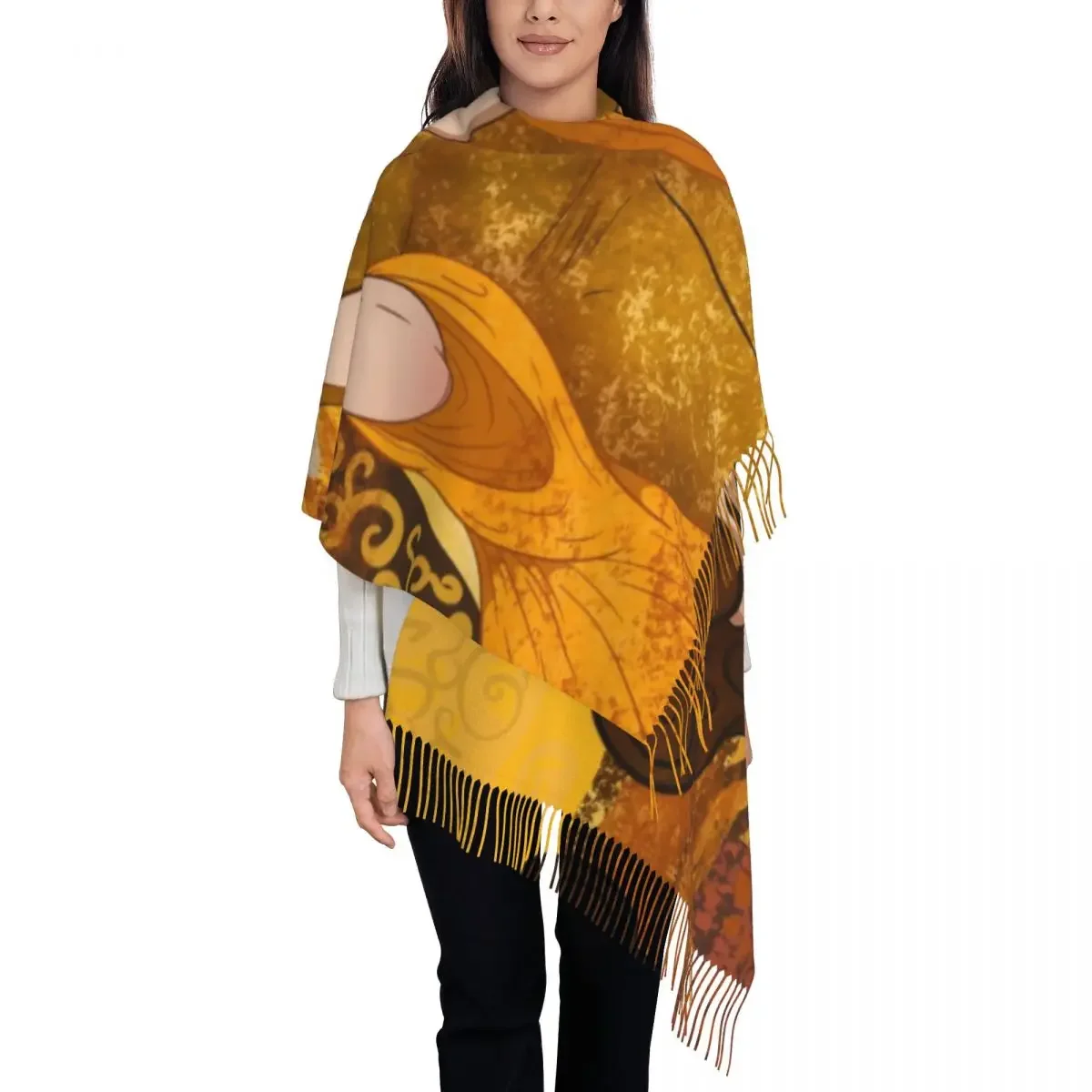 Stylish Gustav Klimt Style Portrait Tassel Scarf Women Winter Fall Warm Shawls Wraps Ladies Symbolism Art Scarves