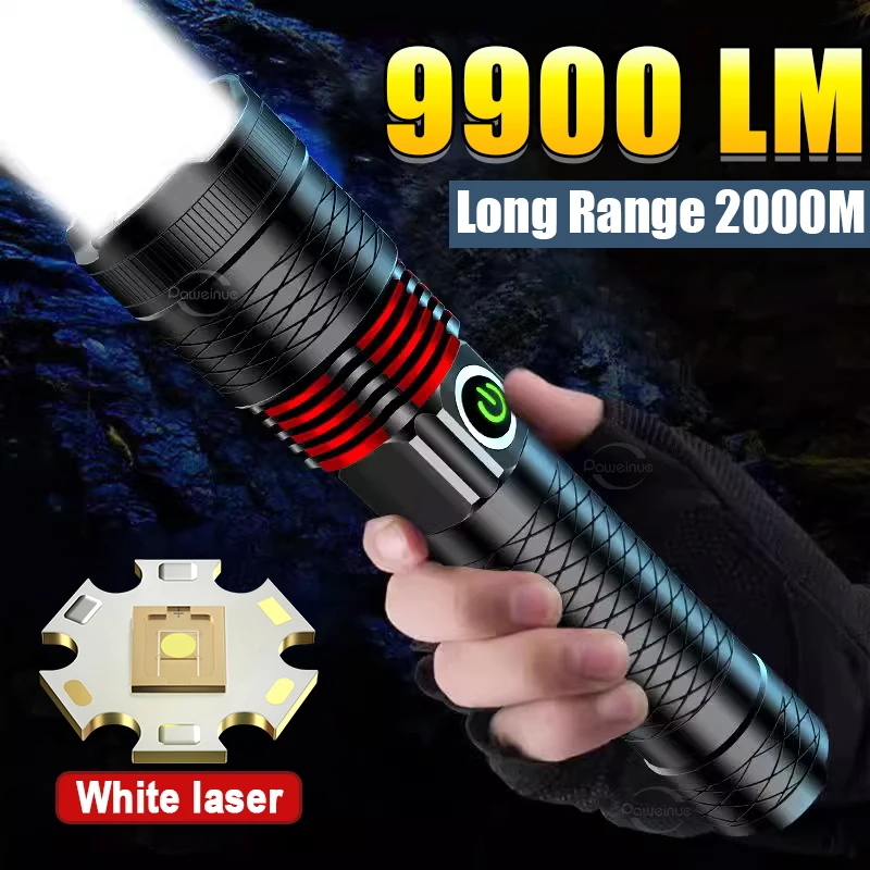 Super 9900LM High Power White Laser Flashlight Ultra Powerful LED Flash Light Spotlight Long Range Torch Zoom Emergency Light