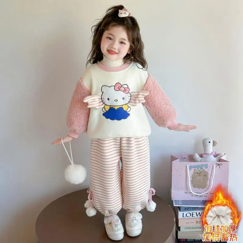 

Fashion 2-piece Set Children's Clothing Jacket Sanrio Hello Kitty Girls' Lightweight Padded Jackets for Girl Real Fur Coat Parka