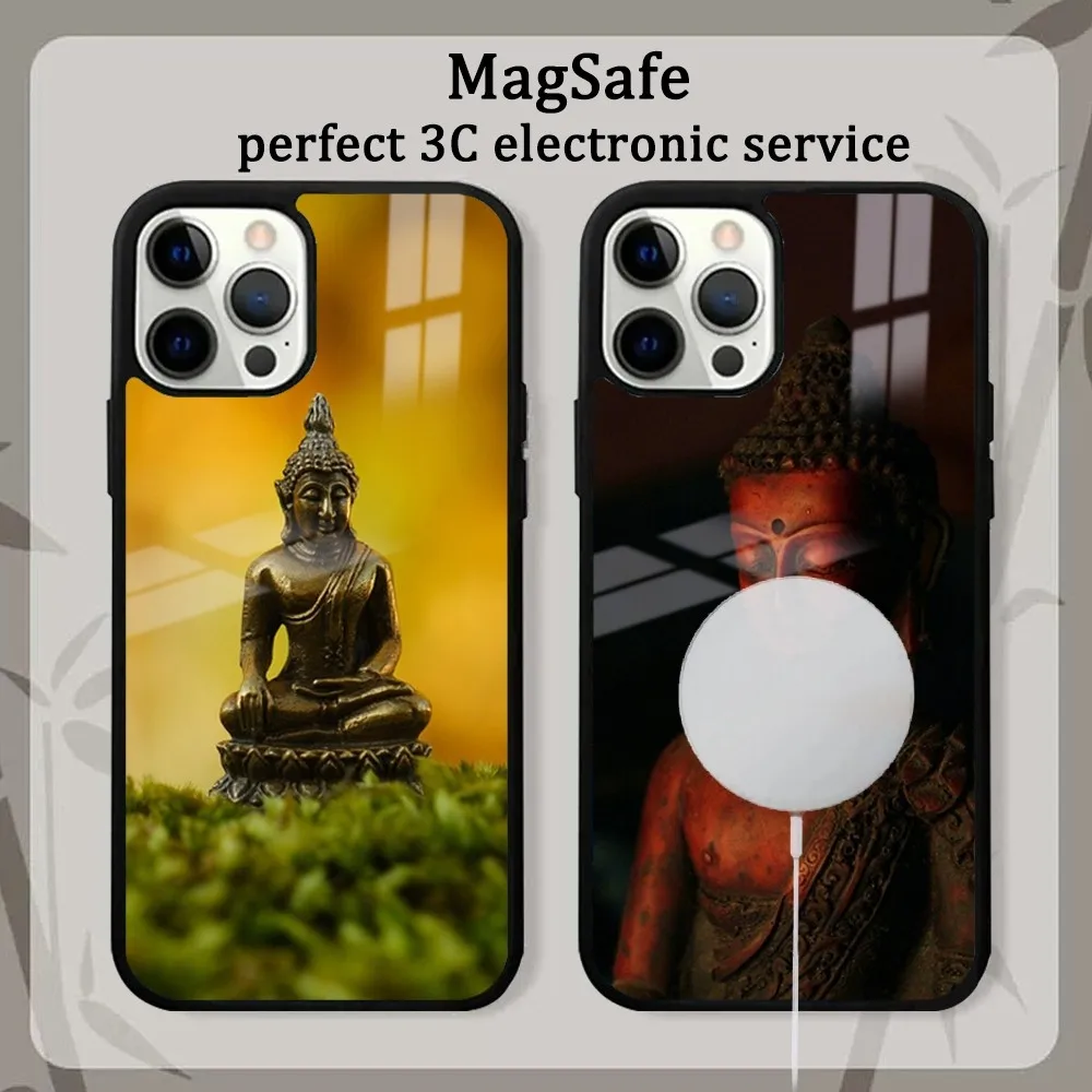 Cute Buddha Monk Zen Buddhism  Phone Case For iPhone16 15 14 13 12 11 Pro Max Plus Mini Mirror Magnetic Cover