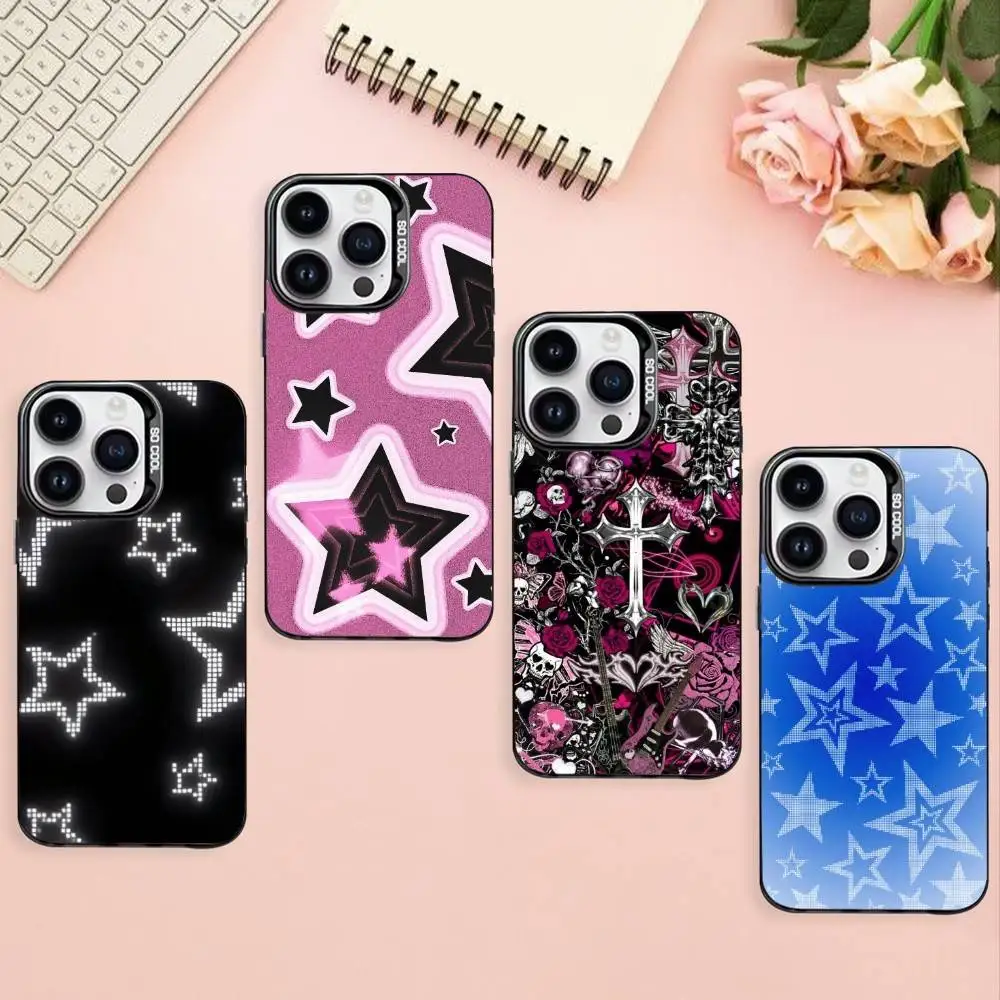 

Y2K aesthetic Phone Case For iPhone17,16,15,14,13,12,11 Plus,Pro Max Black Border Silver Plated Cover