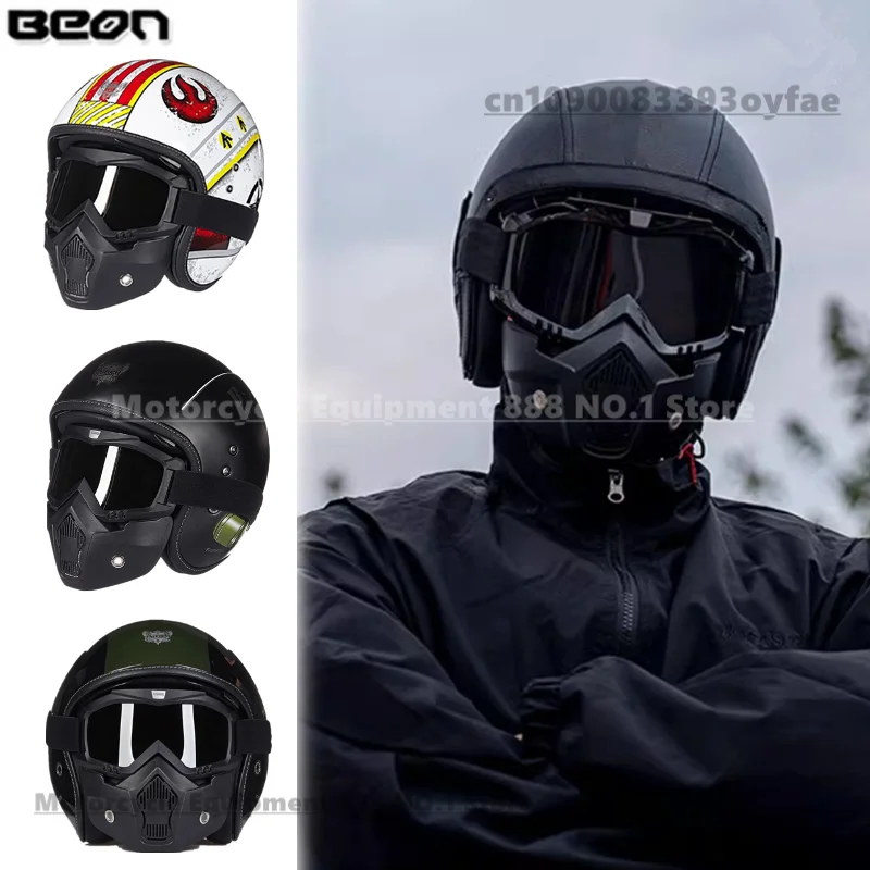 

BEON Fashion Retro Motorcycle Helmet Motocross Helmet Personalized Cool Safety Helmet Male ECE Certification casco moto