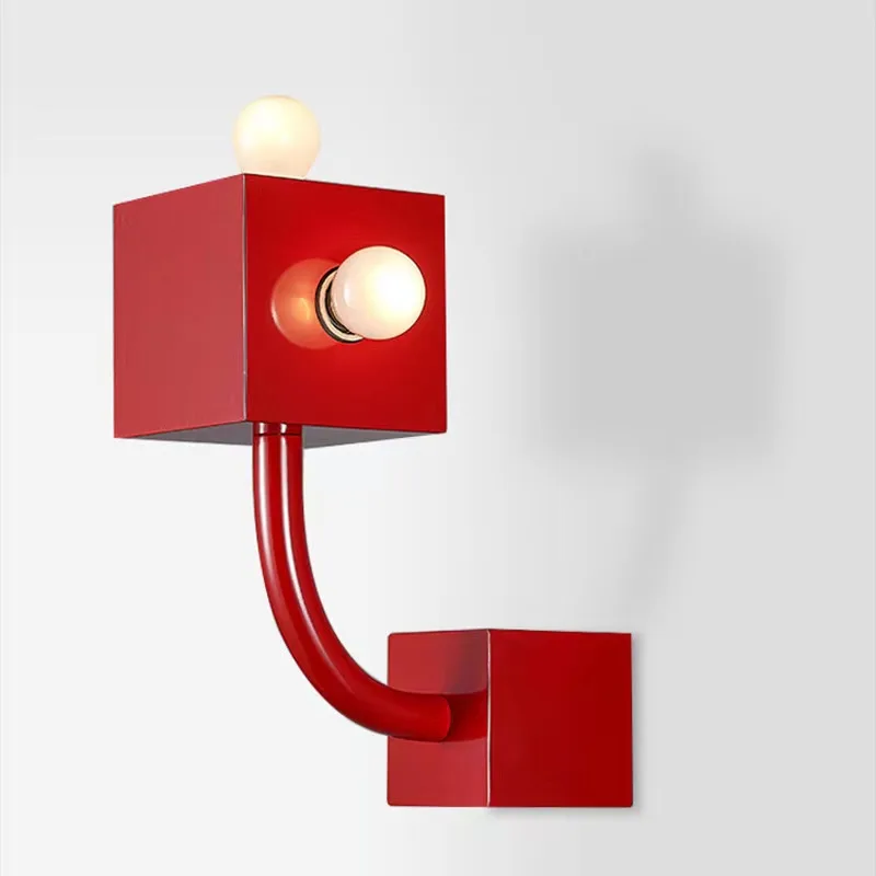 

Nordic Bauhaus Style Red Wall Lamp Retro Industrial Creative Livingroom Bedroom Aisle Bar LED Wall Light