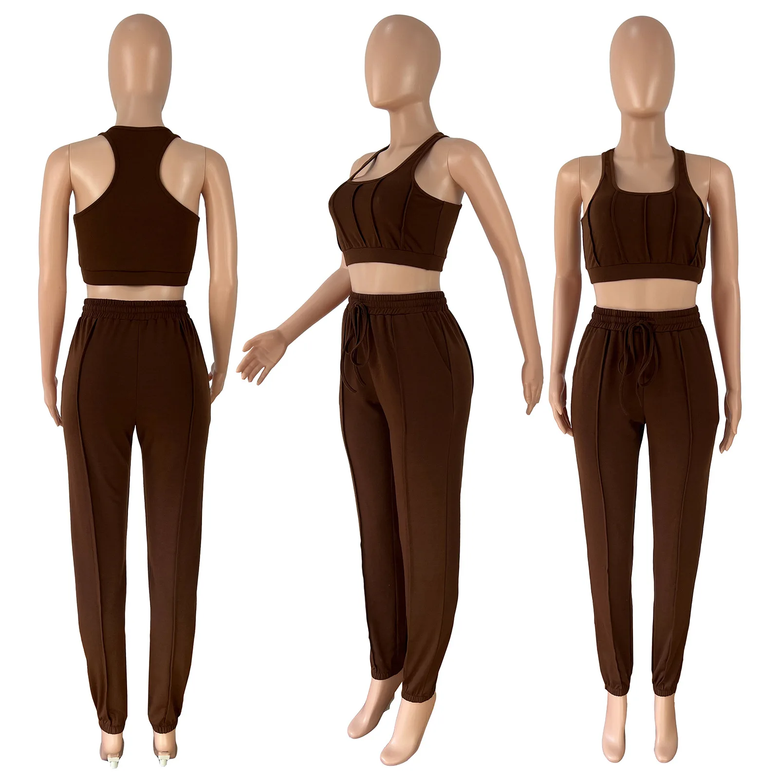 2022 Summer New Women\'s Fashion Sexy Bandage 2 Two-piece Set Sleeveless Tight Short Top & High Waist Skinny Trousers Pants Set