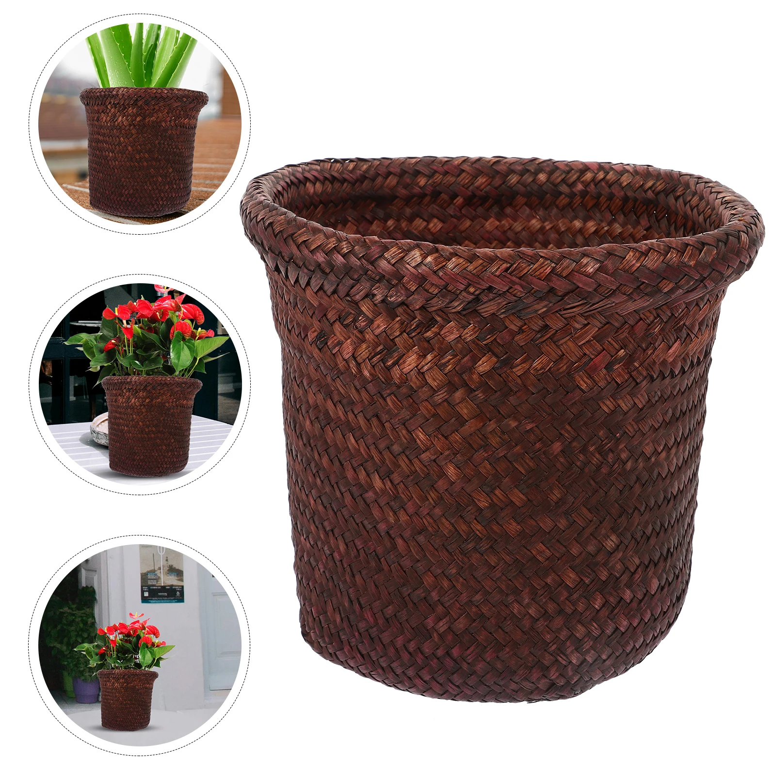 

1Pcs Seaweed Weaving Plant Holder Durable Handwoven Planter Basket for Flowers Storage Home Decor Living Room Bedroom