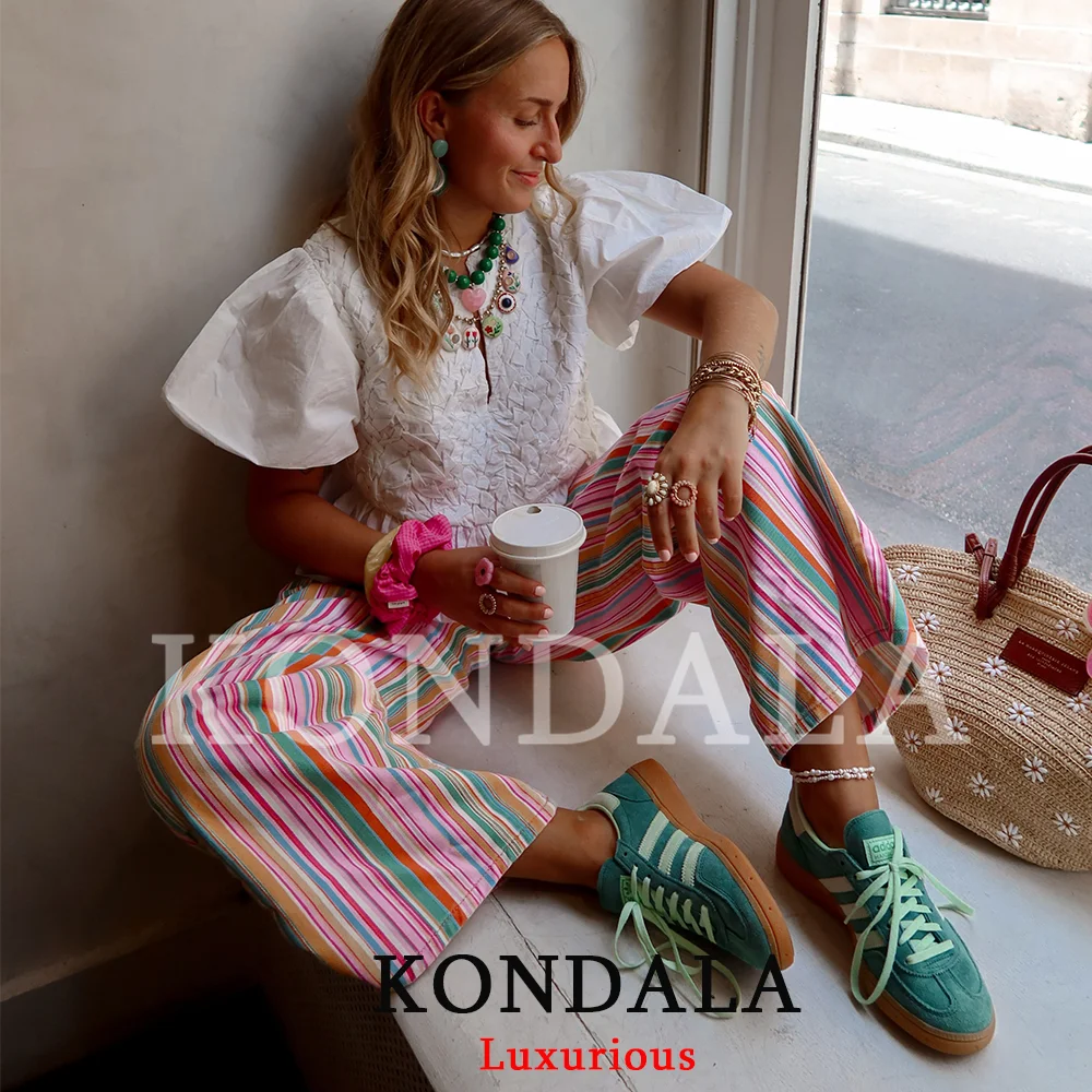 KONDALA Streetwear Damen Regenbogen-Streifen-Hose Damen Weite Bein-Hose mit Taschen Denim Damen Hose Mode 2026 Herbst Y2K Mädchen Partyhose – Detail 6