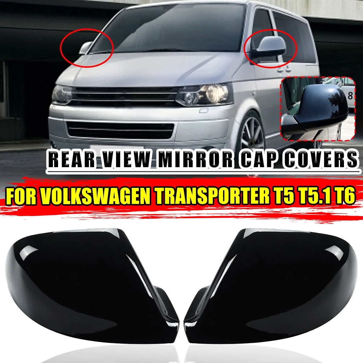 

Car Rear View Side Wing Mirror For VW Transporter T5 T5.1 2010-2015 T6 2016-2019 Replacement Rearview Cover Cap Black